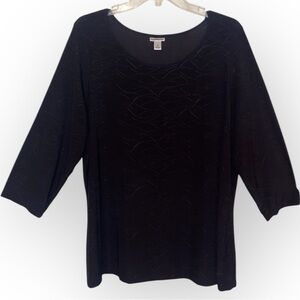 CROFT & BARROW Lightweight Embossed Black on Black Blouse Black Size 1X